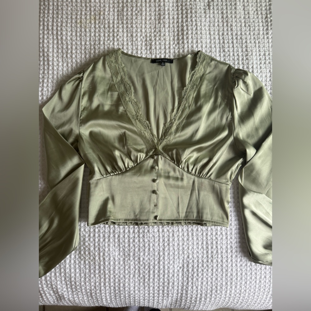 Love Tree Olive Lace Detail Blouse